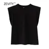 Zevity Summer Women Candy Colors Shoulder Pads Casual Vest T Shirt Female Basic Solid Sleeveless Chic Loose Tops T690 210603