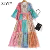 Wysokiej Jakości Kobiety Moda Kolor Block Print Runway Długie Maxi Dress Summer Designer Eleganckie Party Robe Wakacje Vintage Vestidos 210601