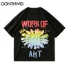 T-shirt camiseta flor de graffiti algodão ocasional tshirts hip hop punk rocha gótico t-shirts homens moda manga curta tops soltos 210602