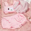 Cosplay Cute Hairy Kwaii Velvet Tube Top and Panties Set for Girls Adorable Underwear Anime Long Ear Doggy Bra and Bloomers 211222