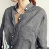 女性のブラウス女性のシャツファムレディーストップスファッション 2022 秋リネン白シャツ女性長袖ブラウス韓国女性の服