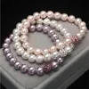 Brins de perles Bracelets de perles de coquillage naturel Bracelets 8/10mm perles blanc violet pour les femmes avec argile Zircon boule élasticité bijoux cadeau Fawn2