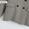 Zevity Damen Vintage Zweireiher Blazer mit Karomuster, Büro-Damentaschen, kausal, stilvoll, Oberbekleidung, Anzüge, Mantel, Oberteile CT586 210603