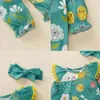 Cartoon Baby Girl Romper Toddler Tassel Långärmad Bomull Nyfödd Jumpsuit Floral Print Playsuit Headband Outfits Kläder12 210315