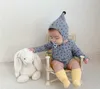 Baby unsiex långärmad romer och hatt söt polka dot jumpsuit våren höst spädbarn kläder ribbed bomull tyg onsie 210619