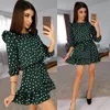 Casual Dresses Sweet Cute Ruffle Floral/Dot Print Dress Women Fashion Sashes O Neck Autumn Girls A Line Mini