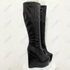 Olomm New Arrival Women Winter Platform Knee Boots Side Zipper Wedges Heels Round Toe Black Casual Shoes Women Plus US Size 5-20