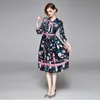 봄 활주로 고품질 활 목 빈티지 식물 프린트 파티 드레스 Vestidos Robe Femme 우아한 도트 프린트 미디 드레스 210529