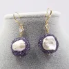 Guaiguai Bijoux Natural Purple Keshi Eau Freshater Pearl CZ Crochet d'or pavé Boucles d'oreilles à la main Fonds Fashion Jewelr4111700