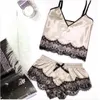 Camisoles Tanks Womens Sexy Satin Sling Sleepwear Lingerie Lace Bowknot Nightdress 2022