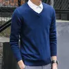 Sweater Men Autumn Casual Pullovers V-Neck Solid Cotton Knitted Brand Clothing Slim Fit Male Sweaters Pull Homme 210909