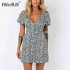 Mini abito con stampa floreale vintage Donna Sexy scollo a V profondo Boho Beach es Summer Short Sleeve Casual Button Robes 210508