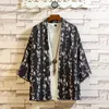 Japanese Streetwear 3/4 Sleeve Mens Shirts Casual Plus Size Men Kimono Shirt Light Weight Summer Cardigan Striped Office Men's