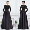 Czarne Długie Rękawy Eleganckie Formalne Dress A-Line Klejnoty Koronki Zroszony Matka panny Młodej Suknie Custom Made Women Evening Wear