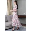 Summer Dress Women White Red Print M-3XL Plus Size Chiffon es Korean Office V Neck Elegant Slim Maxi LR223 210531
