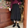 Lange Röcke für Damen Harajuku Koreanischer Stil Weiß Schwarz Maxi Teenager Hohe Taille Schule 12819 210427