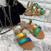 Kleurrijke bloemsecnt dierafdrukken vrouwen platte slippers strappy strand buiten sandalen flats schoenen