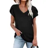 Été Nouveau T-shirt de couleur unie Col en V pour femmes Casual Loose Fashion Top à manches courtes Plus Taille Vêtements Blusa de Frio Feminina X0628