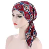 Pre-bundna kvinnor muslim hijab strech cancer kemo blomma tryck hatt turban cap cover hår förlust huvud halsduk wrap headwear bandana ny