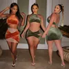 Yaz Kadın İki Parçalı Elbise Setleri Moda Basit Kolsuz Yelek Kısa Etek Flanel Ve Mesh Yapıştırma Katı Renk Ince Kıyafetler Boyun Sutyen