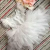 Super süßes Kleinkind-Mädchen-Perlenkleid für Baby-Taufe, Geburtstag, Kinder, Flatterärmel, Tutu, Prinzessin, Vestido-Kleidung 210529