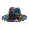 Chapeaux à large bord coloré imprimé Fedora chapeau printemps automne couleur vive laine jazz hommes femmes feutre tiedye laine Panama6206154