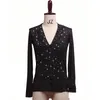 Latin Dance Shirts Men Long Sleeve V Neck Tops Embroidered Shiny Rhinestones Dancing Male Competition Show Wear DN3532 Stage