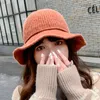 Sparsil Woman Knitted Wool Blend Bucket Hats Girl Dome Bow Knot Stripe Basin Cap Winter Warm Lotus Leaf Edge Foldable Soft Hat Wide Brim