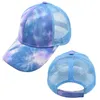 Party Supplies Tie-Dye Ponytail Hats 6 Colors Mesh Hollow Messy Bun Baseball Cap Trucker Hat Fast Send T2I52478