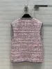 Kvinnors Jackor High Street Ärmlös Jackor För Kvinnor Höst 2021 Toppkvalitet Kontrast Hand Stickning Tweed Multi Pocket Jacket