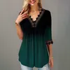 Plus Size 4xl 5x Pullovers Blouse shirt Boho Print Lace Splice Women's Tops V-neck Loose Casual Summer Female Tee Shirt 210326