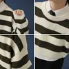 Kontrast Stripe Stickad tröja Höst Vinter 6 Färg Män och Kvinnors Pullover Black Red Striped Oversized Sweater 211008