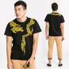Erkek T-Shirt Çin Tarzı Moda Eğilim Rahat Yaz Yarım Kollu Gece Kulübü Artı Boyutu Erkek Giysileri Ejderha Nakış Etnik Tişört