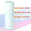 20oz Sublimation Straight Tumblers with Wireless Speaker for Music Stainless Steel Smart Waterproof Sparay Glossy Cup Portable Double Wall Insulated Bottle Fedex
