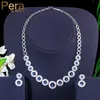 Oorbellen Ketting Pera Exclusive Design Royal Blue Cubic Zirconia Ronde Cirkel Link Choker Vrouwen Bruiloft Party Sieraden Set voor Bruid J335