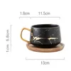 Petite tasse à café en céramique de style européen ins, coussin isolant pour couple, motif de marbre, soucoupe, ensemble de couvercles en bois