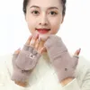 Mode Kvinnor Handskar Fawn Wool Stickad Flip Cap Half Fingerless Glove Solid Färg Vinter Tjockad Varmare Touch Screen Work Glove