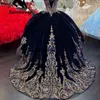 Marinblå sammet prinsessa quinceanera klänning boll klänning paljetter spets applikation vestido mexicano stil söt 15 prom klänningar6353607