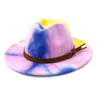 Tie dye Jazz Cap Women Men Wide Brim Hats Formal Man Panama Hat Woman Felt Fedora Caps mens Trilby Lovers Fashion Accessories 5 colors