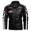 Clássico mens motocicleta vintage jaqueta homens moda motociclista jaqueta de couro masculino bordado bordado casaco de inverno velo velo PU casaco