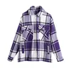 BLSQR Streetwear losse plaid shirt jas dames casual herfst vrouwen jas vrouwelijke knoppen zakken tweed jassen 210430