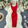 Nomikuma Summer Knitted Tank Dress Vintage Square Collar Abiti senza maniche Bodycorn Sexy Stretch Slim Maglione Vestidos 210427