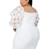 Kvinnor plus storlek klänningar långärmad ihålig ut bodycon patchwork kontor damer 5xl 6xl mode födelsedagsfest robes sommar 210527