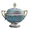 Джингджэнь роскошные обеденные посуды наборы посуды позолоченной кости Китай светло -голубая эмалевая эмале