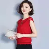 Fashion Spring Autumn Plus Size Slim Lace Ladies Shirts Short Sleeve Women Tops and Blouses Solid Red Hollow 8530 50 210510