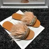 Arqa womens luxo real penas de pêlos sandálias sandálias strass embelezado deslizamento em sapatos de praia q0508