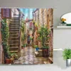 Bloemen lente landschap badkamer set douche gordijn straat rood roze bloem retro ontwerp tuin wanddecoratie hangende gordijnen 211119