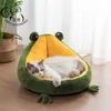 Shuangmao Pet Kedi Köpek Yatak Evi Kediler Için Kapalı Sıcak Kurbağa Küçük Köpek Uyku Mat Kitten Kennel Yatakları Sevimli Yuva Yumuşak Malzemeleri 210713