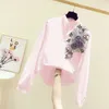 Neploe 3D Embroidery Flower Blouse Women Shirts New Korean Long Sleeve V-neck Blusas Korean Pullover Plus Size Tops 58108 210317