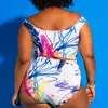 Ladies Sexy Bikini Set High Waist Plus Fat Plus Large Size Color Print Swimsuit Retro Halter Bandage Bikini Plus Size 210515